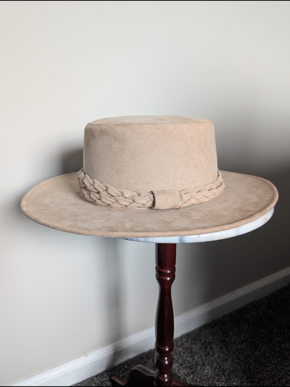 Anthropologie Suede Braided Band Wide Brim Hat - Beige